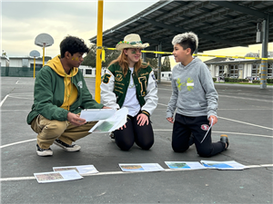 Photo 1: Livermore High and Marylin students work together to create a bioretention layout